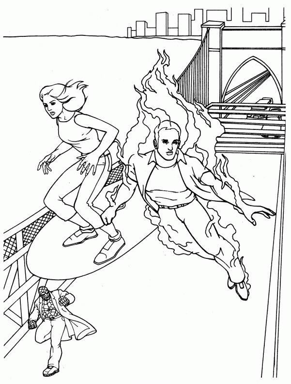 coloriage les quatre fantastiques sur le pont